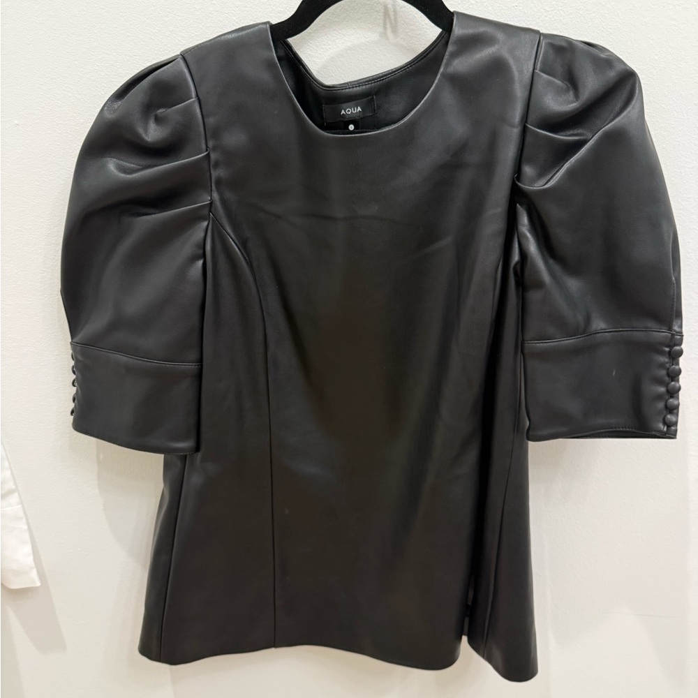 Aqua Puff Sleeve Black Top